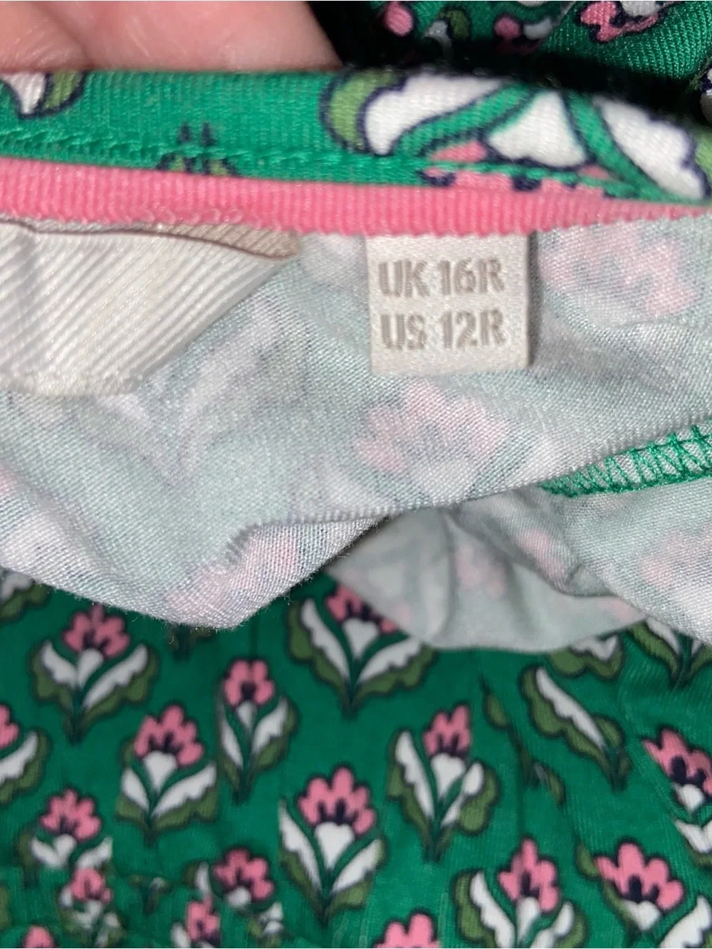 Boden Dress Womens Size 12 Highland Geo Floral Kelly Green Smocked Waist Pockets - Picture 12 of 14